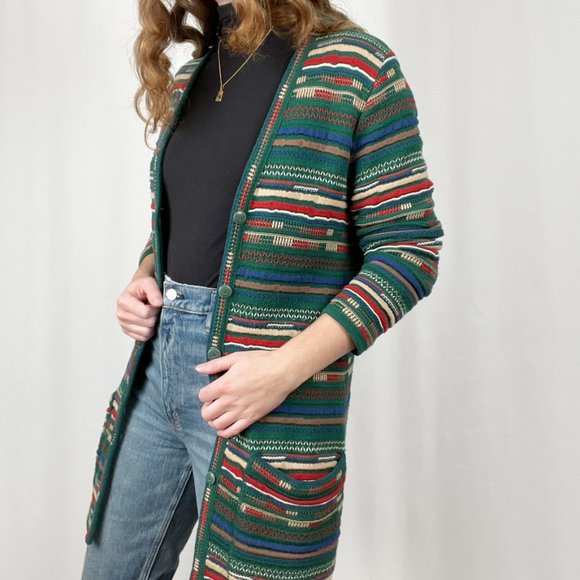 Stunning Vintage Coogi Style 3D Knit Cardigan Grandpa Sweater Long Duster Jacket - Picture 3 of 8